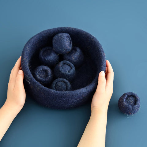 Dashdu - Belle Blueberry - Five Felt Blueberries with Bowl