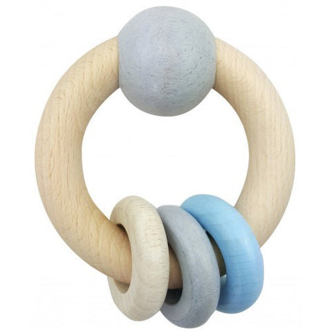 Hess-Spielzeug - Rattle Round With Ball & 3 Rings Natural Blue