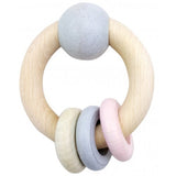 Rattle Round With Ball & 3 Rings Natural Pink