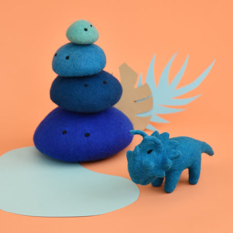 Dashdu - Tiny Triceratops - Mini Blue Felt Dino