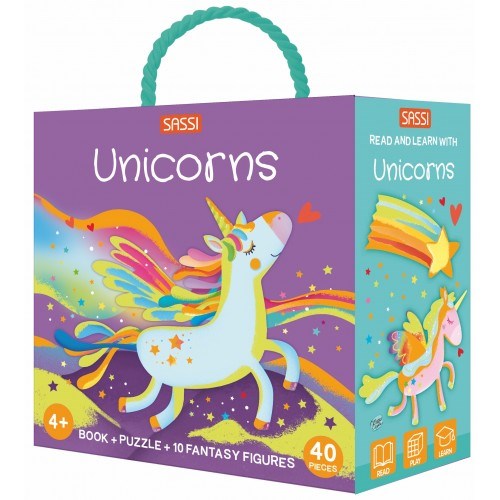 Sassi - 3D Puzzle and Book Set - Unicorns - 40pcs